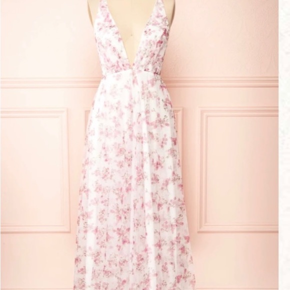 Sasha tulle Maxi summer dress for occasion in white and pink. - Picture 3 of 7